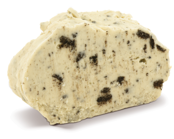 Block of blue cheese with mold veins