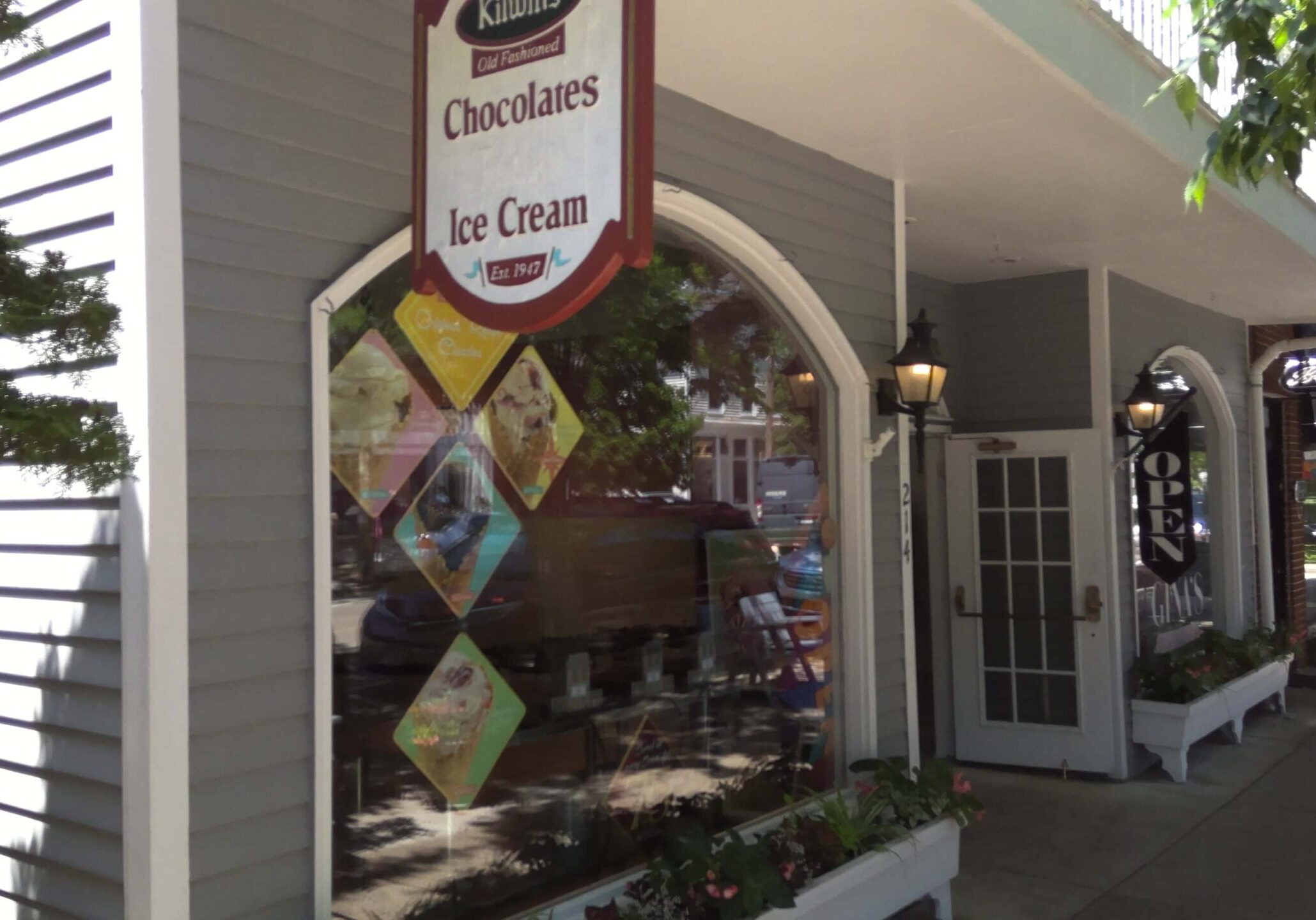 Ice cream and chocolate shop exterior downtown
